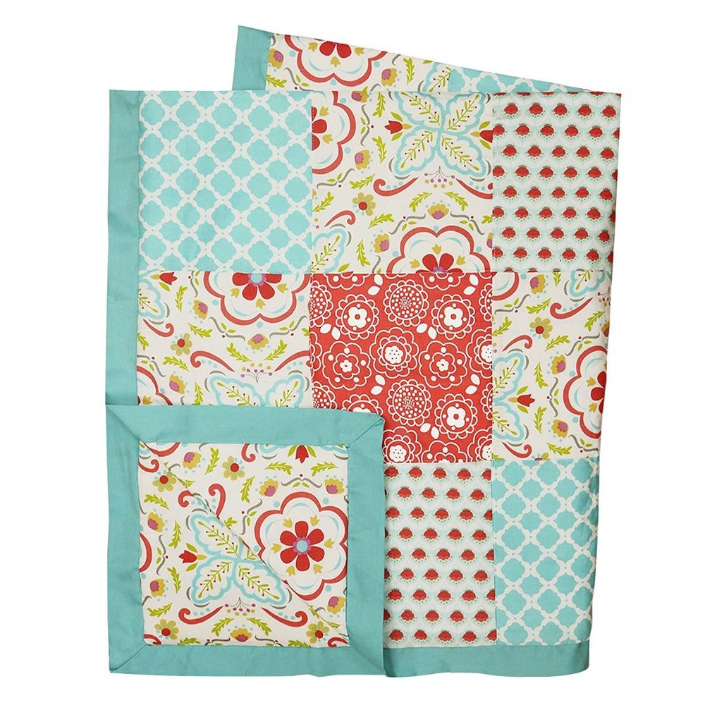 NWT - Baby Crib Quilt - Floral and Geometric Patchwork 100% Cotton - 52x42